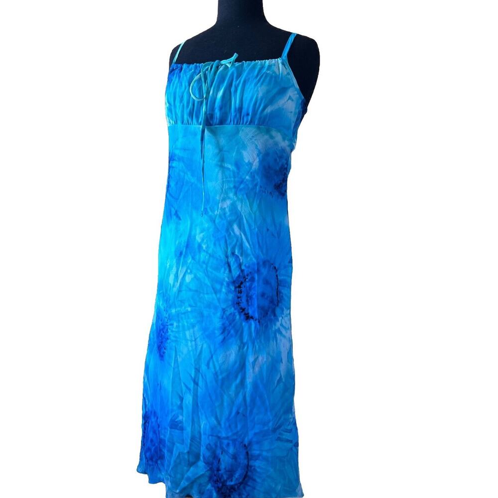Vintage Charlotte Russe Y2K Blue Floral Midi Dress Slip Size L Asymmetrical 90s